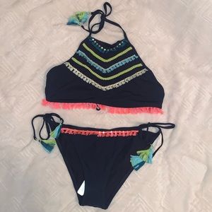 American Eagle Tassel and Beaded Bikini Swim Suit